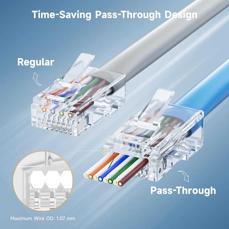CableMatters 200 حزمة موصلات RJ45 Cat 6 تمرير، مطلية بالذهب 50µ (نهايات Cat 6 / موصل Cat6 / قابس RJ45 / قابس Ethernet / موصل الشبكة) لكابل Ethernet UTP صلب أو مجدول - Image 2